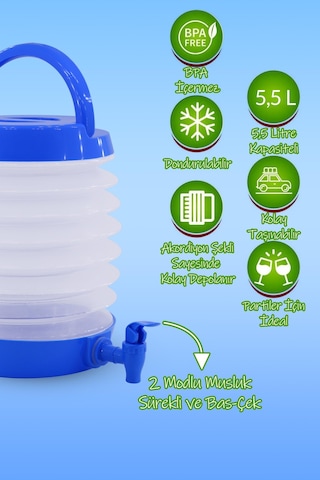 Musluklu Katlanır Su Bidonu Outdoor Akordiyon Kamp Su Kovası Çeşme Piknik Damacana İçecek Şişesi Mavi