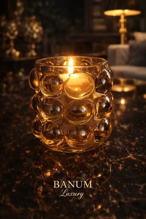 Banum Luxury Lüks Tasarım Bal Tonlu Dekoratif Mumluk Sarı