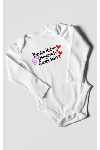 Morivokids Benim Halam Dünyanın En Güzel Halası Uzun Kollu Çıtçıtlı Bebek Body Beyaz