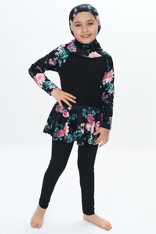 My Kids Wear Üç Parça Kız Çocuk Haşema, Tesettür, Etekli, Kapalı Mayo Mercan - Pembe