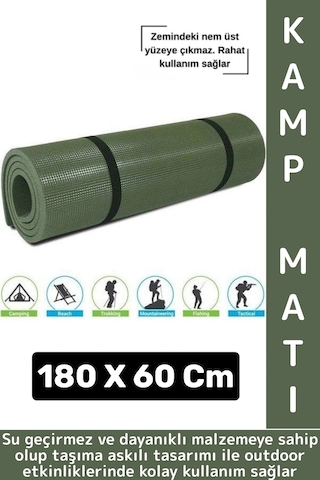 Dayanıklı Kamp Outdoor Yoga Pilates Su Geçirmez Hafif 12 Mm Kalın Köpük 180 X 60 Cm Askeri Haki Mat Çok Renkli