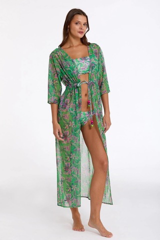 Argento 2106-3014 Kadın Önü Açık Uzun Kaftan Çok Renkli