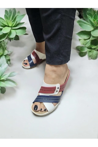 Kadın Topuk Dikeni Jelli Ev Dışarı Terlik Beyaz - Kırmızı - Lacivert
