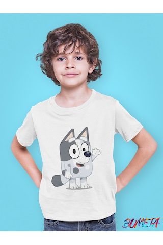 Bumeta Bluey Sevimli Köpek Kardeşler Mackenzie Çocuk Tişört T-shirt Beyaz