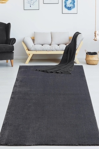 Linos Home Antrasit Fluffy Post Peluş Halı Antibakteriyel Kaymaz Taban