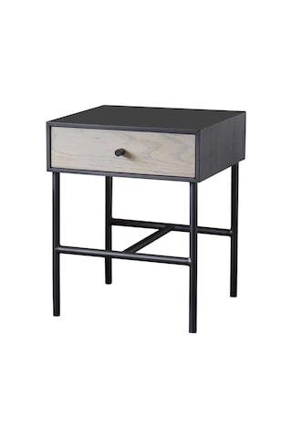 Tia Siyah Metal&ahşap Yan Sehpa - Açık Kahve