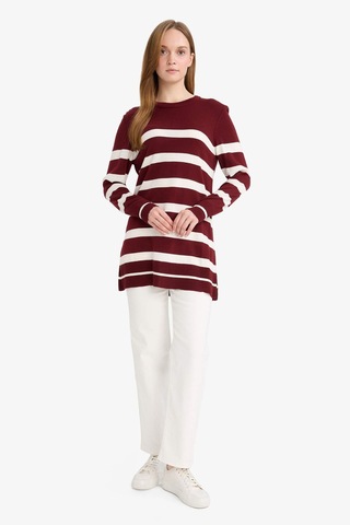 Defacto Regular Fit Bisiklet Yaka Çizgili Kazak Tunik C6031ax25wnbr281 Bordo-br281