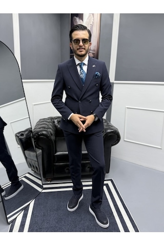 Avni Ceylan Milano Doppio Stil Kruvaze Takım Elbise Lacivert