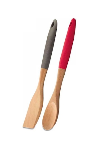 Korkmaz Natura Ahşap Kırmızı Kaşık ve Spatula Seti