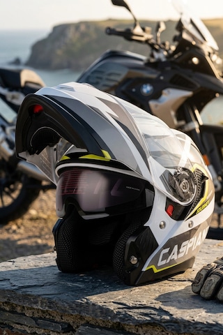 Caspiano Vento Premium Çene Açılır Kask Güneş Vizörlü Gri Sarı Ece 22.06 Sertifikalı
