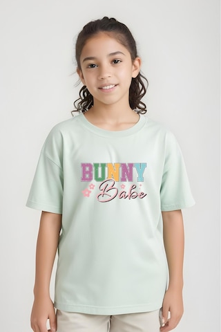 Panios Kids Bunny Baskılı Kız Çocuk Kısa Kollu T-shirt Mint Yeşili