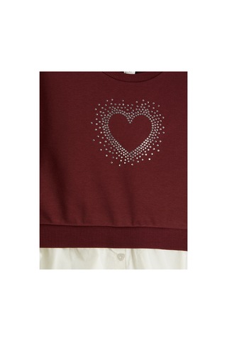 Lc Waikiki Alıta Cıty Farkıyla Lcw Kids Bordo 3 İplik Şardonlu Taşlı Standart & Regular Kız Çocuk Sweatshirt Bordo - 925528534 Bordo