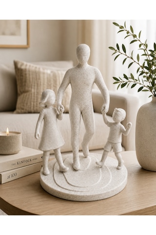 Babalar Günü Hediyesi Baba Çocuk Figürlü Dekoratif Obje Aile Biblosu Pla 12x9 Cm
