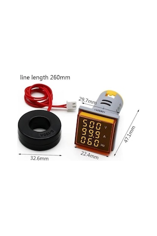 Dijital Voltmetre /ampermetre / Hertz Metre 22mm Kare Yeşil 20-500v/0-100a/0-99hz