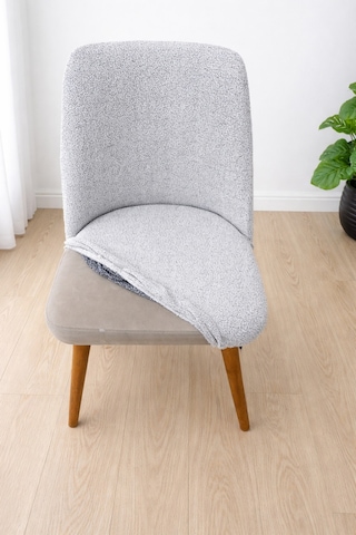 Mutfak Sandalye Kılıfı-büyük Oval Likral Kum Desen Yıkanabilir Lastikli Sandalye Örtüsü Chair Cover Taş - Gri