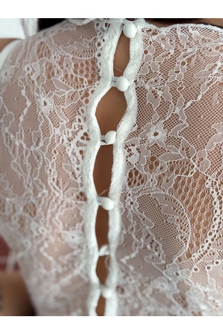 Primemagazam Kadın Dantel Detaylı Derin Dekolte Body Şık Kolsuz Yazlık Bodysuit - Beyaz Çeşitli