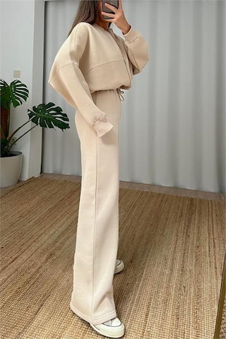 Neşeli Butik Kadın Şardonlu Üç İplik Eşofman Takımı Gts018 - Bej Bej