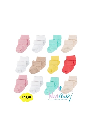 Novibaby 12'li Bambu Yenidoğan Bebek Çorap I Baby Girl I Kız Erkek Bebek Çorabı Çok Renkli