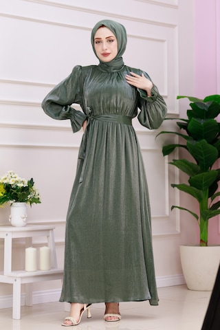 Kolu Volanlı Simli Alya Abiye-yeşil-4872