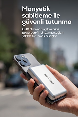 Xenon Smart MagSafe Powerbank 10.000 mAh, 15W Kablosuz, 22.5W Kablolu Hızlı Şarj, Alüminyum Kasa (X6441)