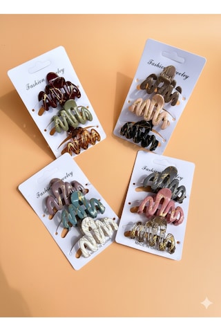 Şehrazat Handmade 3 Lü Orta Boy Zigzag Mandal Saç Tokasi Çok Renkli