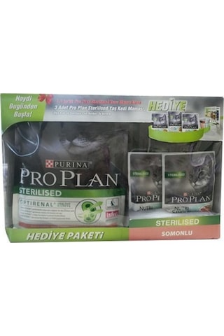 Purina Pro Plan Sterilised Somonlu Kedi Maması 1500 G + Pro Plan Nutri Savour Balıklı Yaş Mama 3 x 85 G + Ölçü Kabı