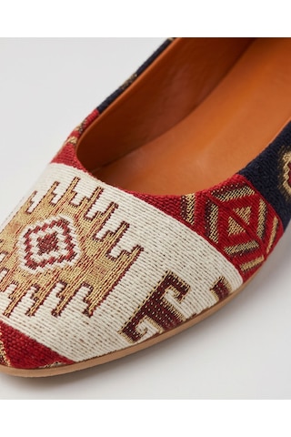 Futsishoes Vıttorıa Hakiki Deri Etnik Desenli Kadın Beyaz Kilim Desenli Babet