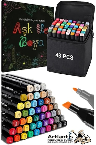 48 Adet Çift Taraflı Marker Kalem Çantalı 1 Paket 48 Renk Touch Markör Aşk İle Boya Mandala Büyüklere Boyama Kitabı Çok Renkli