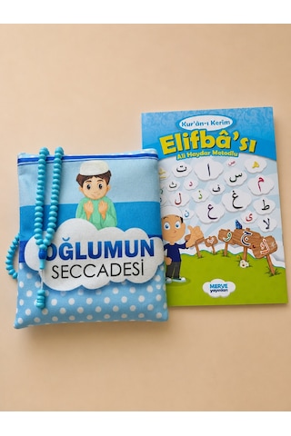 Çocuk Namaz Seti 2001 Çantalı Seccade, Elif Ba Ve 99'lu Tesbih Mavi