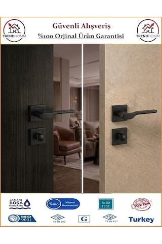 Grossavm Sedir Rozetli Wc Banyo Kapı Kolu - Mat Siyah - 1 Takım Ön Ve Arka