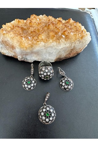 Aysesa Otantik El Yapımı Zirkon Zümrüt Kadın Gümüş Set