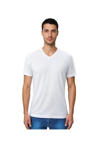 Arma Ar-ma Erkek V Yaka Tişört Baskisiz Basic Örme Kumaş Regular Fit %47 Modal %47 Pamuk %6 Likra 30/1 Penye Modal Full Likra Süprem Y31344473102 Beyaz-b1