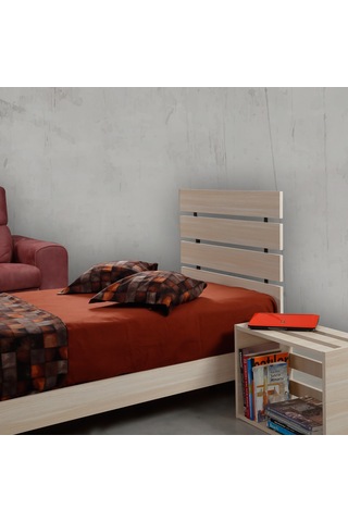 Pasifichome Huga Tek Kişilik Ahşap Karyola Komodin Takım Meşe 90 Cm