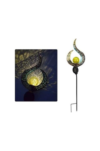 Moly Mavi Alev Desenli Güneş Enerjili Bahçe Lambası - Su Geçirmez Metal Tabanlı Işık - Altın/mavi Mavi