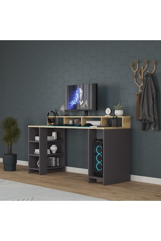 Oyuncu Masası/bilgisayar Masası / Çalışma Masası / %100 Mdf Antrasit - Lefkas Meşe