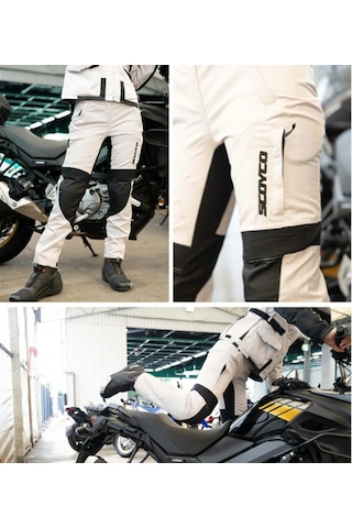 Motoanl Motosiklet Kadın Pantolonu Korumalı 4 Mevsim Maxdura Kumaş Women Pantolonu Beyaz