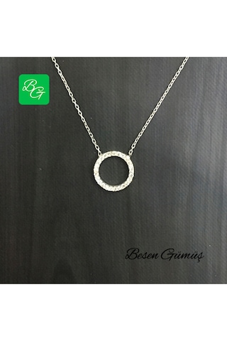 Taşlı Yuvarlak Kolye Rose - Gold - Gümüş