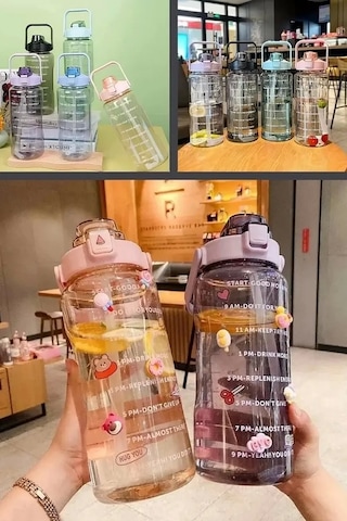 3'lü Motivasyon Kokusuz Stickerlı Spor Suluk Matara Pipetli Taşınabilir Su Şişesi Siyah Set MAvi