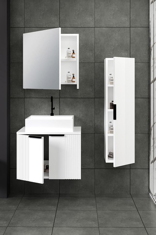 %100 Mdf 65 Cm Chester Banyo Dolabı + 30 Cm Boy Dolabı Beyaz
