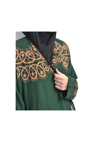 Halkalı Desenli Kruvaze Namaz Elbisesi Yandan Bağlamalı, Rahat Kesim 36 46 Beden Yeşil