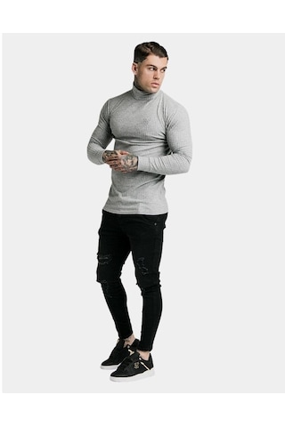 Bpm Siksilk Fırçalı Örgü Erkek Balıkçı Jumper Gri