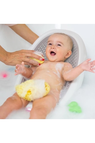 Okbaby Bebek Banyo Seti Jelly Küvet Adaptörü & Splash Bebek Duşu A. Gri