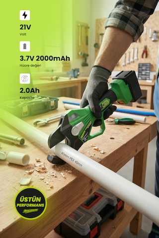 R-fbeps 21 V 2 Amper Dijital Göstergeli Şarjlı Boru Kesme Makası 40 Mm Çap