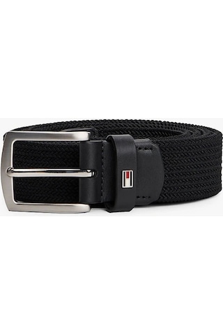 Tommy Hilfiger Erkek Siyah Kare Tokalı Dokulu Kemer Siyah
