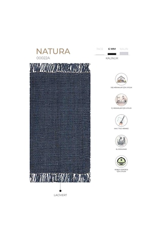 Natura El Dokuma Jüt Bohem Tarz Otantik Salon Oturma Odası Koridor Yatak Odası Lacivert Halı 00022a Lacivert