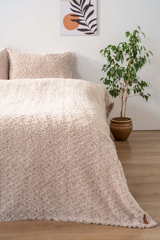 Dali Zigzaglı Bej Çift Kişilik Jakarlı Deluxe Uyku Seti 3 Parça Yatak Örtüsü Seti Bej