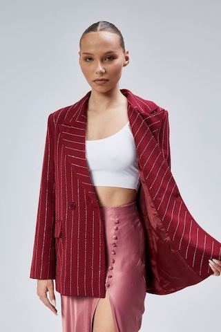 Kadın Taş İşlemeli Regular Vatkalı Blazer Ceket Bordo