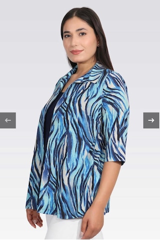 Tolga Saraçoğlu Kadın Bluz - Minimalist Zebra Desenli 3/4 Kol Oversize Lacivert