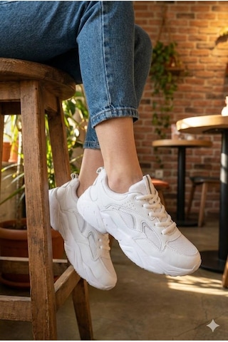 Fort 2107 Lmb Rahat Hafif Kalın Taban Sneaker Kadın Spor Ayakkabı Beyaz