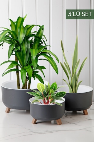 Nandy Home Tripot Model Saksı Seti 3'lü Gri